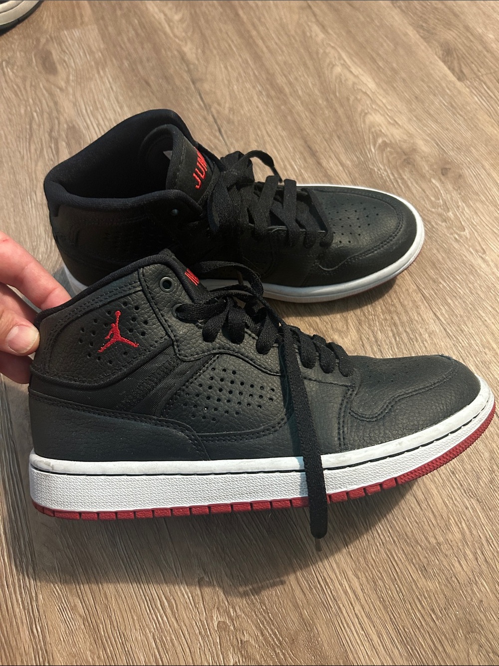 Jordan Kids Black and Red High-Top Sneakers - Picture 2 of 4